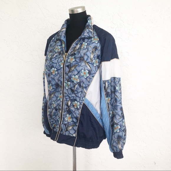 Vintage Nylon 1980’s 1990’s Floral Zip Up Jacket Coat Size Medium windbreaker - Picture 5 of 8